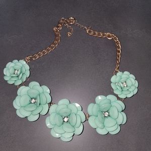 2 teal necklace one flower one pearl